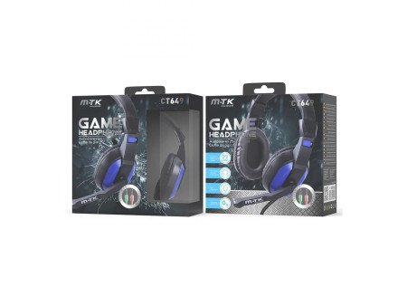 Casque gaming filaire avec micro deporté noir et bleu CT649