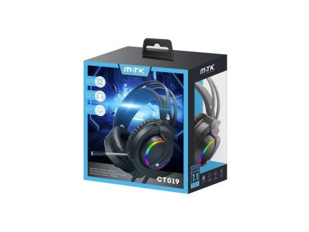 Casque gaming filaire noir avec micro deporté et Led – cable 2.2M – CT019